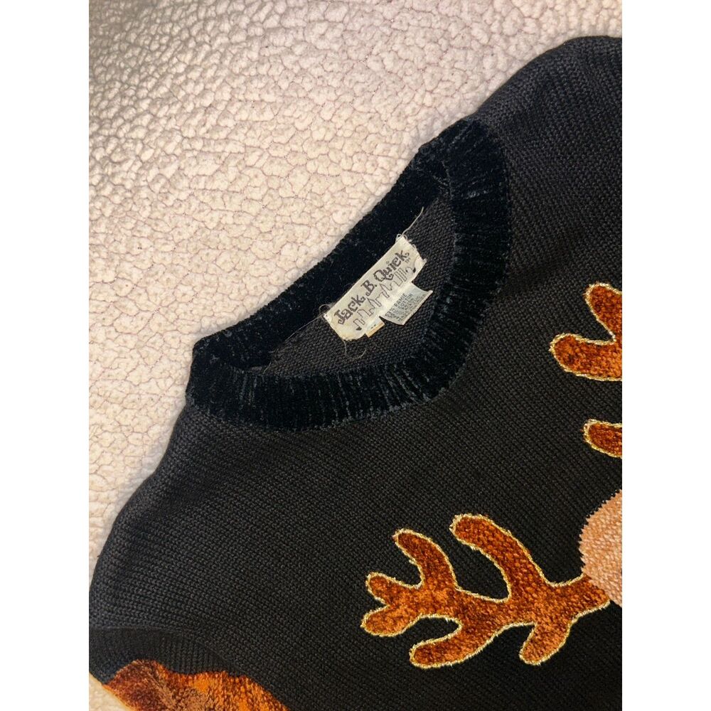 Vtg Ugly Christmas Sweater Reindeer Velvet Striped Coquette Grandmacore M